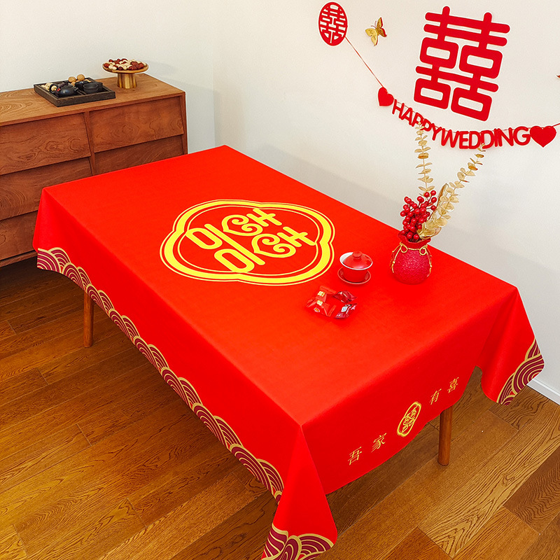 Picture of Wedding Tablecloth Red Festive Wedding Decoration Wedding Banquet Set Table Coffee Table Dining Tablecloth