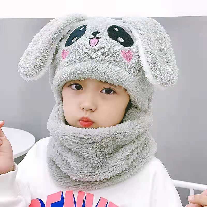 Picture of Children's hat wholesale autumn and winter boys and girls ear protection cap scarf one cute baby cap plus Velvet Ear cotton cap