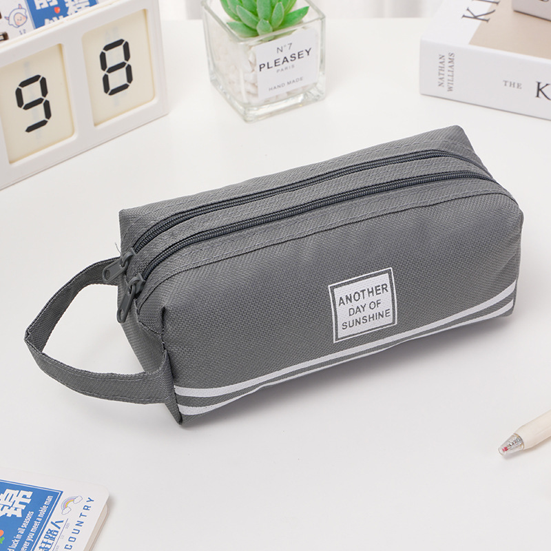 Picture of Portable Stationery Bag Double-layer Oxford Cloth Double-pull Pencil Bag Simple Large Capacity Primary and Secondary School Students Portable Zipper Pencil Bag