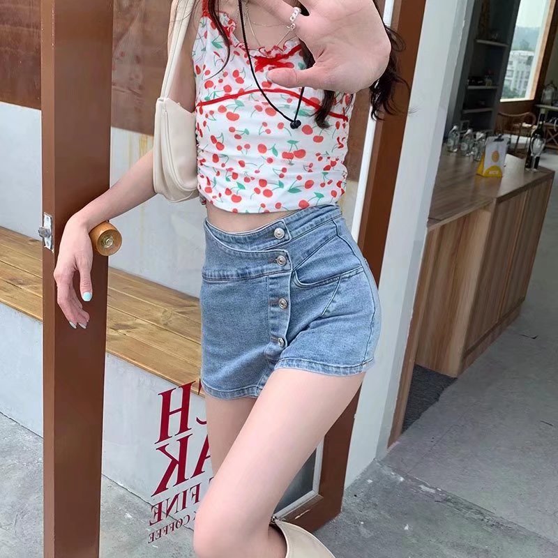 Picture of Design Sense American Style A- line Skirt Women's High Waist Irregular Spice Girl Denim Skirt Three-line Anti-slip Pant Skirt