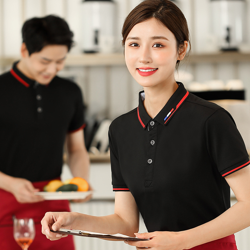 Picture of Catering Waiter Work Clothes Short-Sleeved T-Shirt Ice Silk Cotton Work Clothes Female Supermarket Burger Fast Food Restaurant Work Clothes Embroider