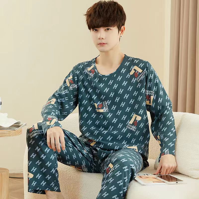 Picture of Men's Pajamas Long Sleeve Pants Spring and Autumn Thin Dad Large Size Casual Home Wear Factory Foreign Trade Cross-border Explosions