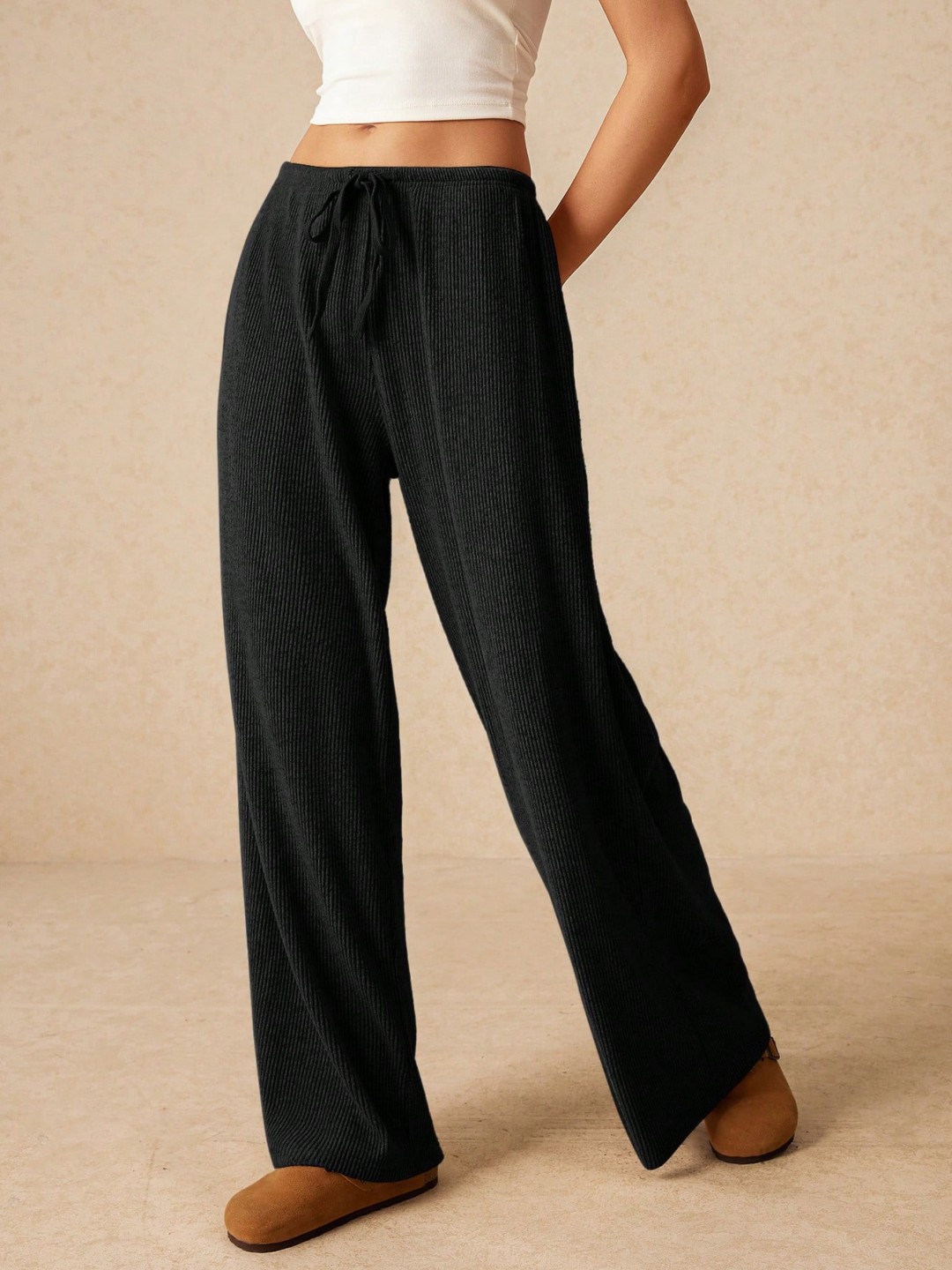 Amazon Cross-border Foreign Trade New European and American Women's Solid Color Nose Waist Drawstring Wide Leg Casual Pants