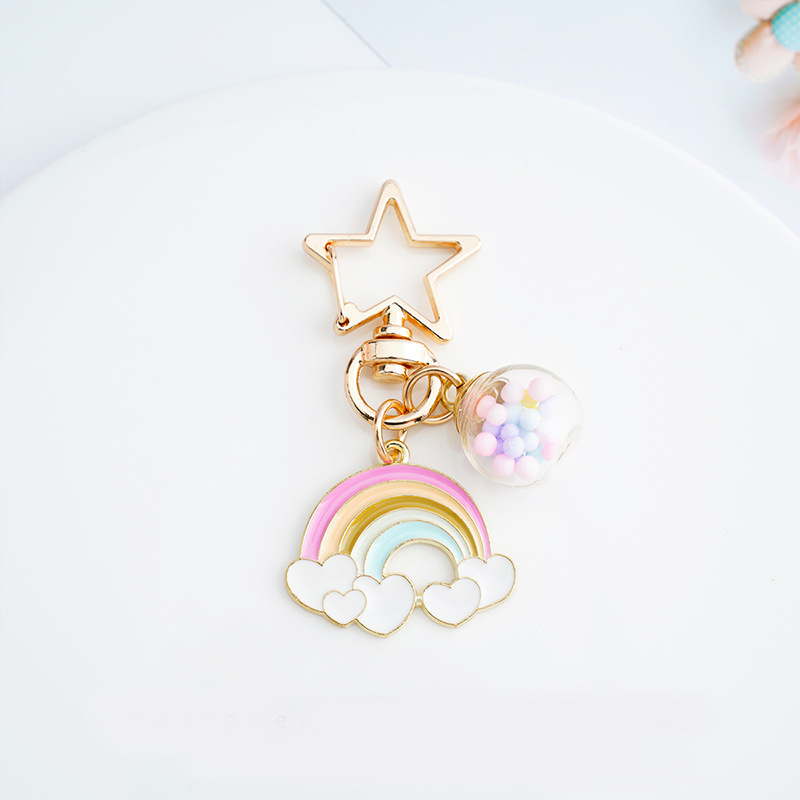 Picture of Cute rainbow balloon glass ball keychain South Korea girl bag pendant ornaments personalized car key ring