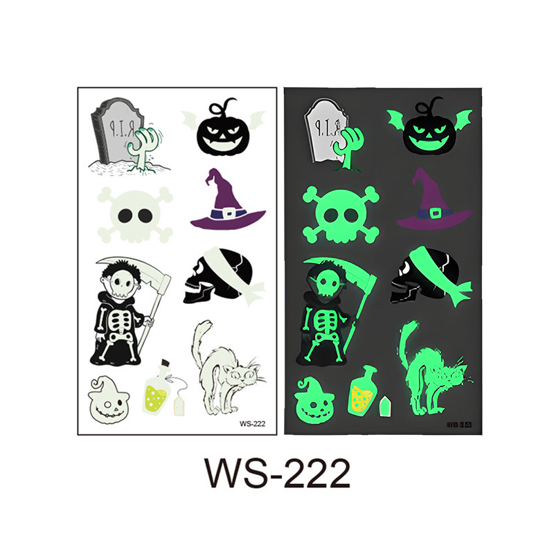 Picture of Cross-Border New Halloween Tattoo Stickers Waterproof and Sweat-Proof Long-Lasting Fluorescent Green Luminous Children's Cartoon Face Tattoo Stickers