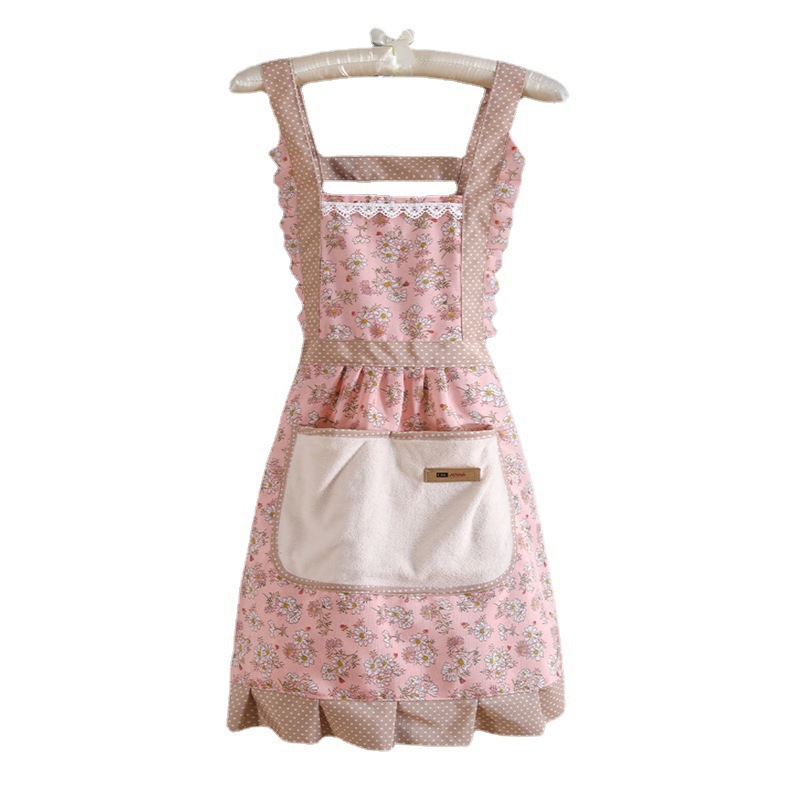 Picture of Canvas Cotton Apron Kitchen Household Wipe Hand Strap Pure Cotton Women's 2023 New Style Western Style Internet Celebrous Princess Cooking