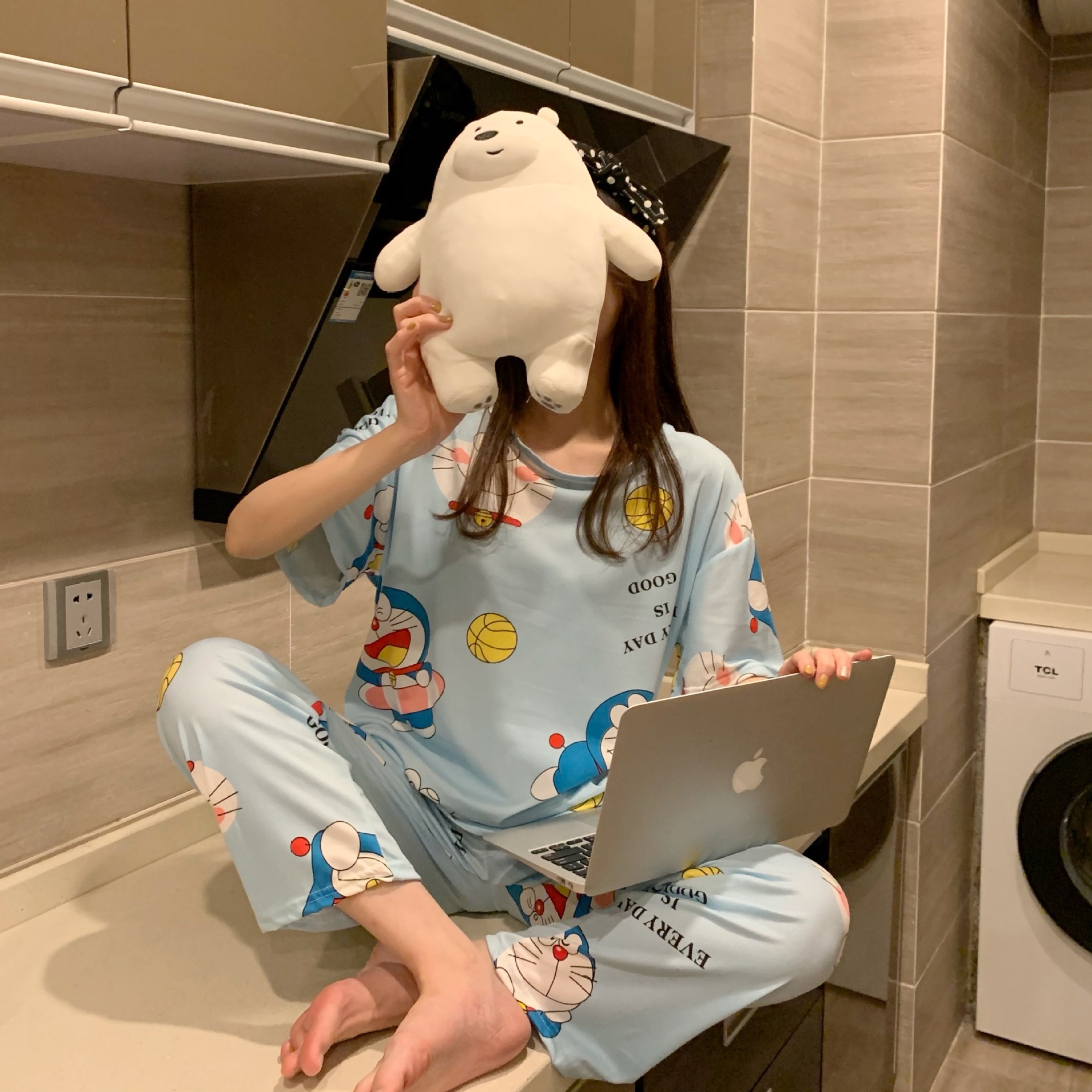 Picture of Pajamas Women's Spring and Autumn Summer Short-sleeved Trousers Large Size Loose Korean Style Fresh Cute Sweet Student Home Suit
