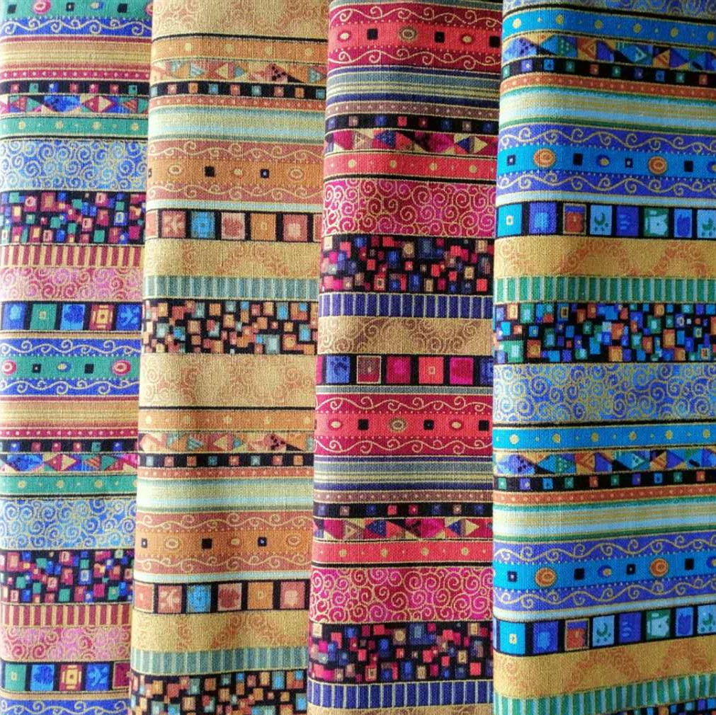 Straight Stripe Printed Bronzing Cloth Material Fragrance Bag Shoes Clothing Fabric Background Gold Flour Strips Cotton Linen Printed Cloth