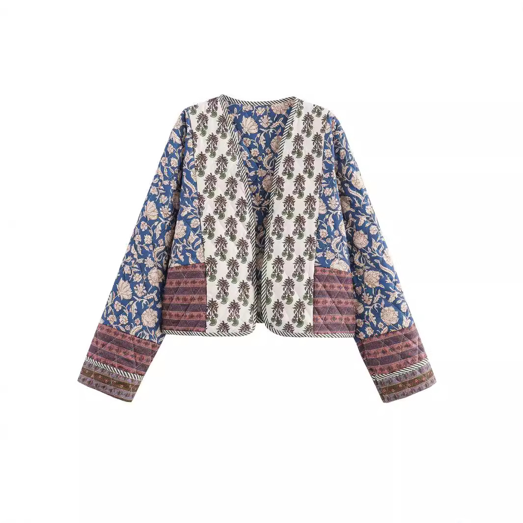 24 Cross-Border Women's Clothing Autumn and Winter New European and American Fashion Casual Large Size Reversible Printed Quilted Cotton Jacket