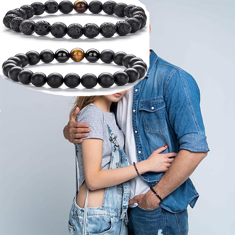 Picture of Zhou Lianfa Tiger Eye Bracelet Men's 8MM Beads suit Elastic Adjustable Black Crystal Beads Suitable for Ladies Ceremony