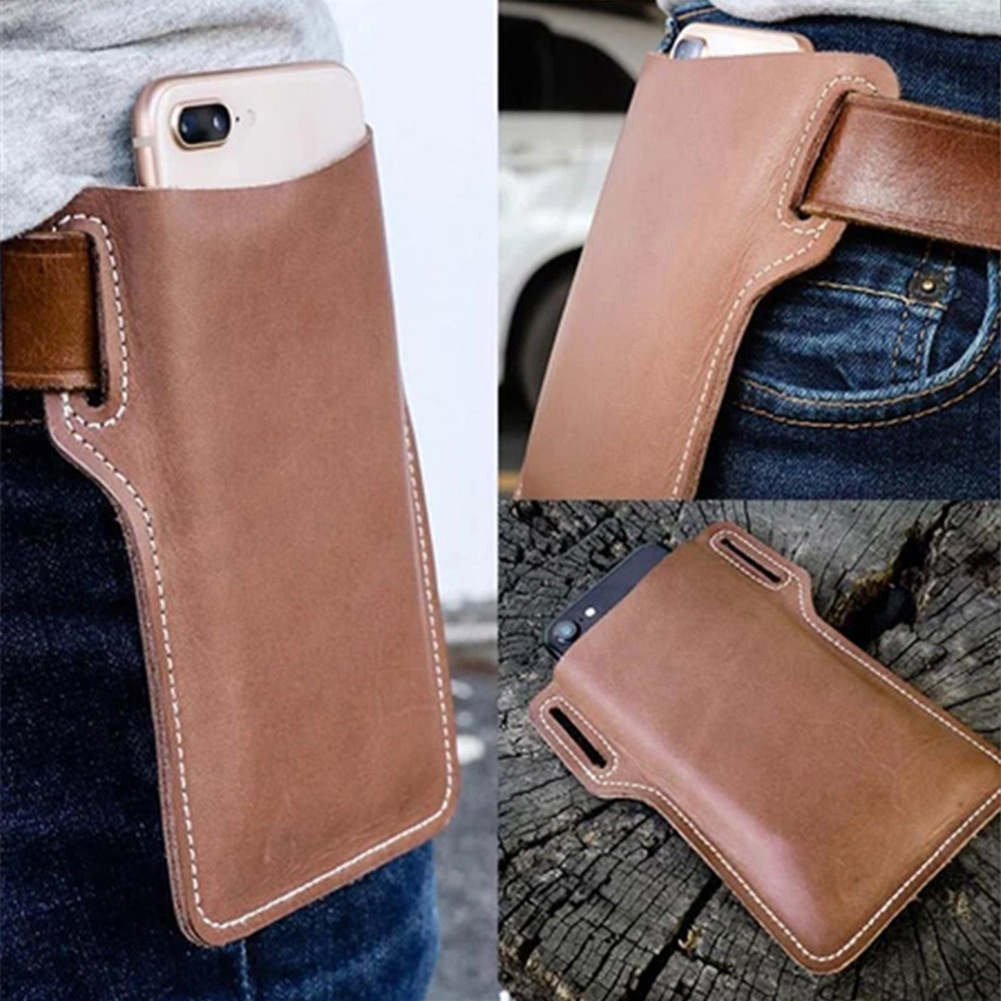 Leather Mobile Phone Bag Portable and Practical Mobile Phone Waist Bag Men Wear Belt Mobile Phone Waist Bag Men's Outdoor Sports Waist Bag