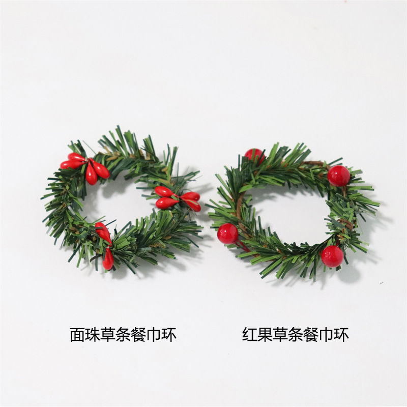 Picture of Christmas decoration red fruit PVC pine needle napkin ring Amazon cross-border Hotel home napkin buckle Christmas wreath