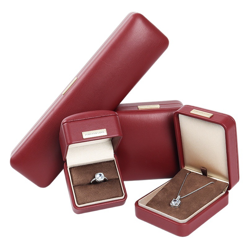 Gold Label PU Leather Jewelry Box Premium Marriage Proposal Ring Box Necklace Packaging Box Bangle Box Bracelet Jewelry Box