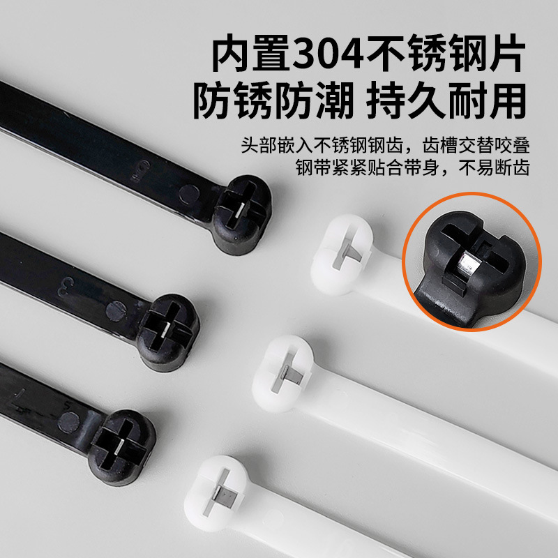 Tianyi 304 Steel Sheet Steel Core Stainless Steel Insert Tie Metal Pa66 Material Steel Tooth Marine Low Temperature Resistant Steel Buckle