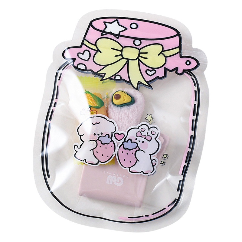 Cute Cartoon Self-sealing Bag Soft Cute Snack Candy Zipper Bag Girl's Heart Hairpin Jewelry Small Object Storage Bag