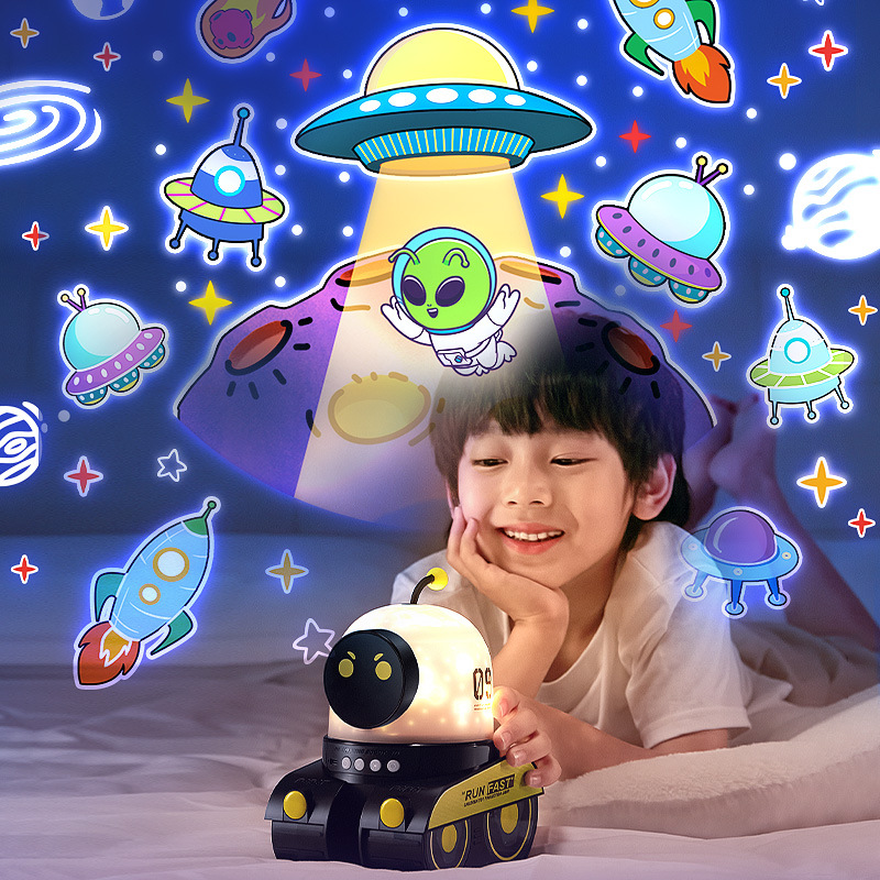 Boys' Gift Fire Robot Starry Sky Projection Lamp Creative Children's Educational Toys Bedside Nightlight