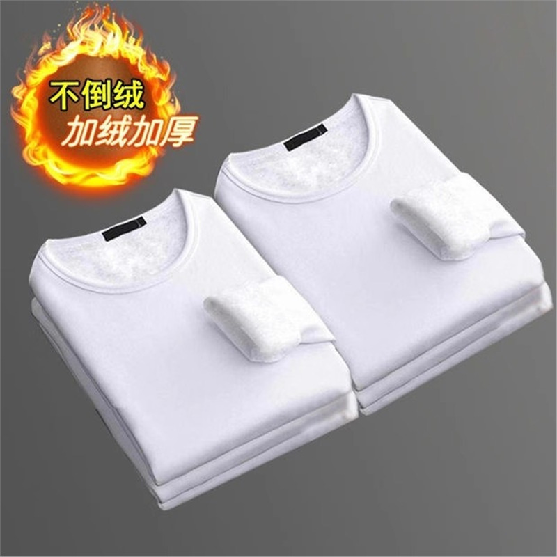 Picture of Long-sleeved T-shirt Women's Winter Trendy Brand Solid Color Crewneck Base Shirt fleece-lined Thickened Warm Inner Clothes Trendy T-shirt