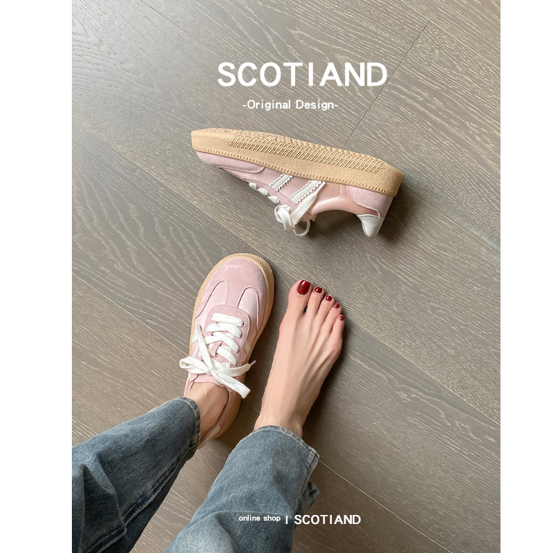 Genuine Leather German Training Shoes 2025 Spring and Summer New Style Thick-Soled Casual Women's Sneakers White Shoes Women's Flats