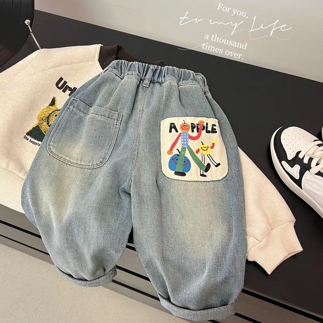 Children's Jeans 2025 Spring & Fall New Style Kidsren's Spring Style Outer Wear Spring Pants for Boys and Girls Cross-Border Hot Style