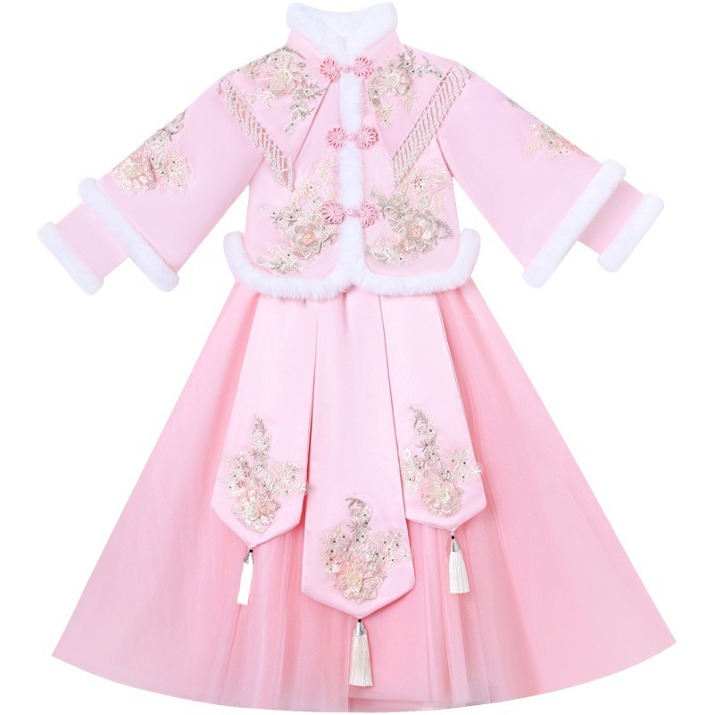 Hanfu girls' winter 2024 new quilted thickened ancient costume children's Tang suit ancient style little girl Chinese style skirt