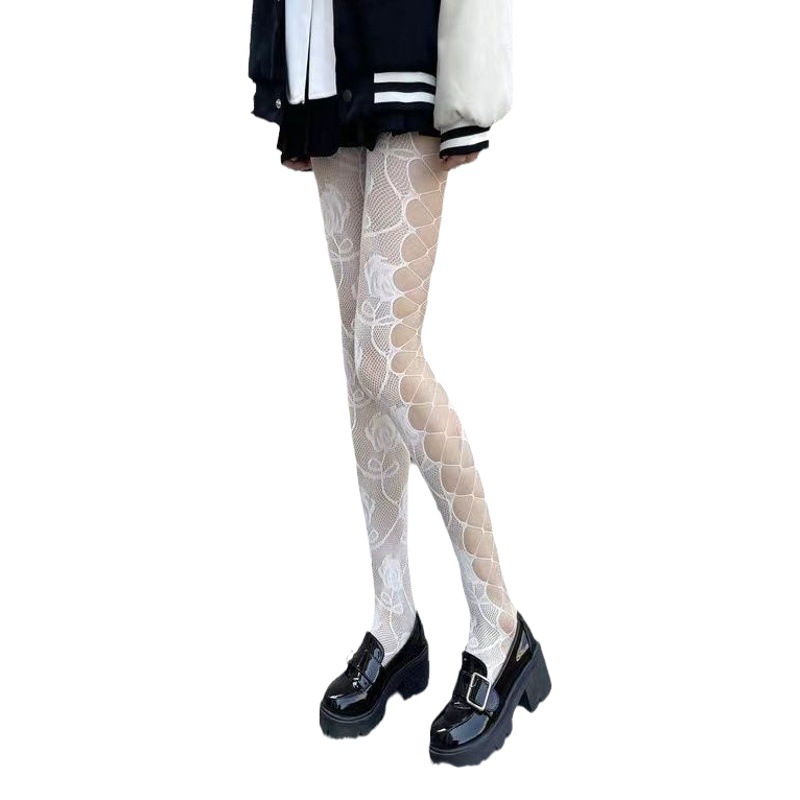 Mu Ruan sexy hollow fishnet stockings sweet cool hot girl pantyhose pure desire wind personality rose black silk fishnet stockings