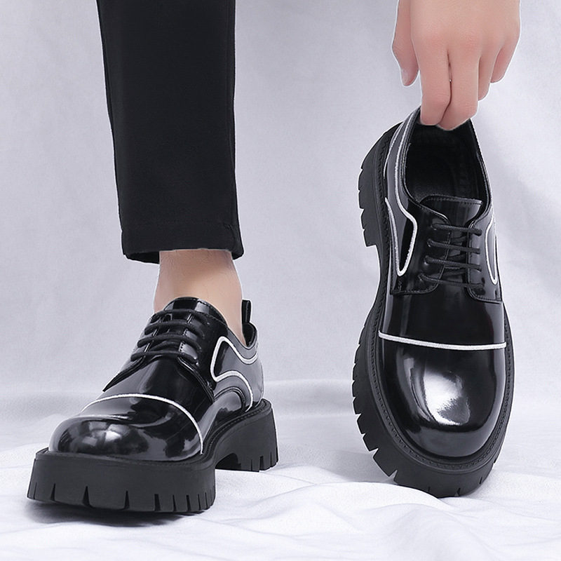 Leather shoes men's 2025 youth casual British style Derby shoes thick bottom wedding black big head leather shoes a generation of hair