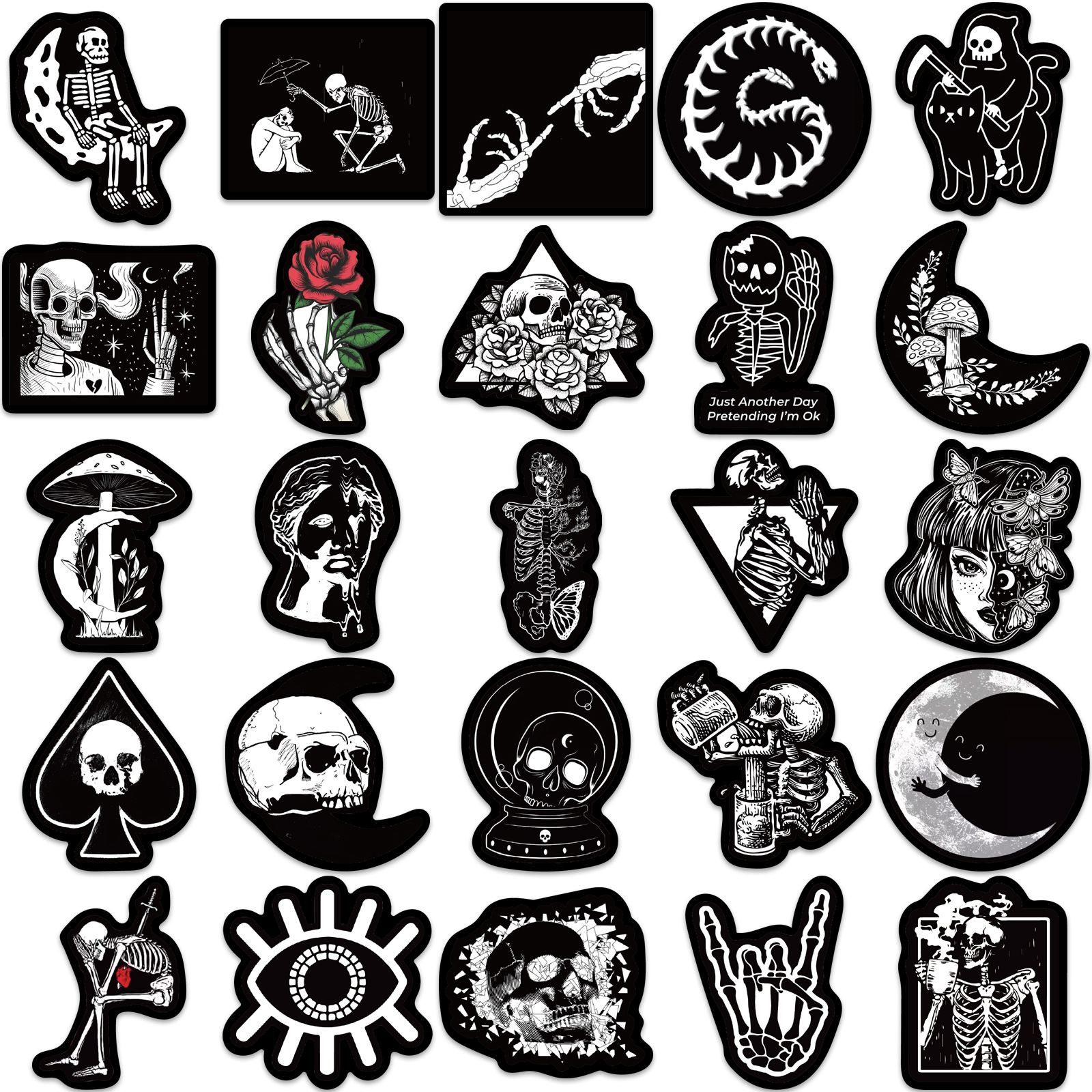 Picture of 50 black-edged dark Gothic graffiti stickers decorative guitar notes luggage DIY waterproof non-infringement cross-border