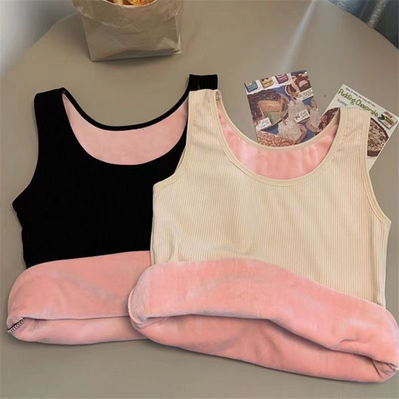 Picture of Thermal vest women's autumn and winter fleece-lined thickened round neck strap tight cold-proof inner wear one-piece velvet sleeveless vest top