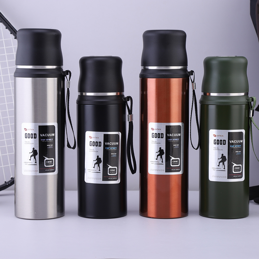 Picture of New large capacity 304 stainless steel vacuum cup one Cup double lid outdoor water cup high-looking portable student kettle