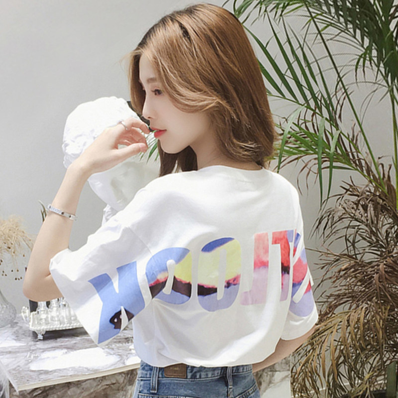 Front and Back Colorful Letters for Women 2025 Summer Korean Style New Tops Loose Student Short-Sleeved T-Shirts for Women Ins Trendy Wholesale