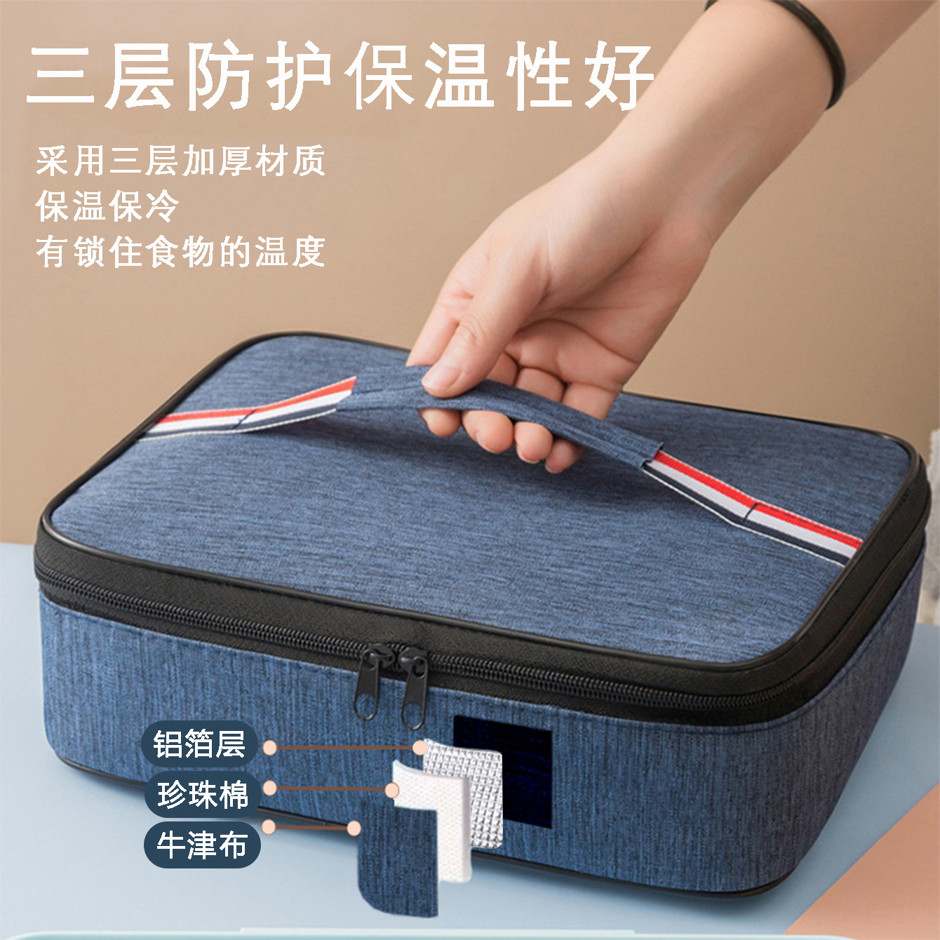 Student Lunch Bag, Convenient Aluminum Foil Thickeneded Insulated Lunch Box Bag for Office Workers, Cationic Square Tote Bag