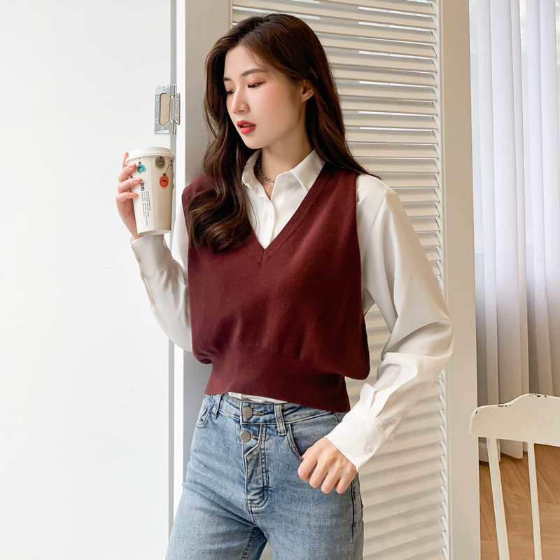 Picture of Spring and Autumn New Knitted Vest Women's Outer Matching Internet Popular Sleeveless Pullover Western Style Vest Short Brown Top