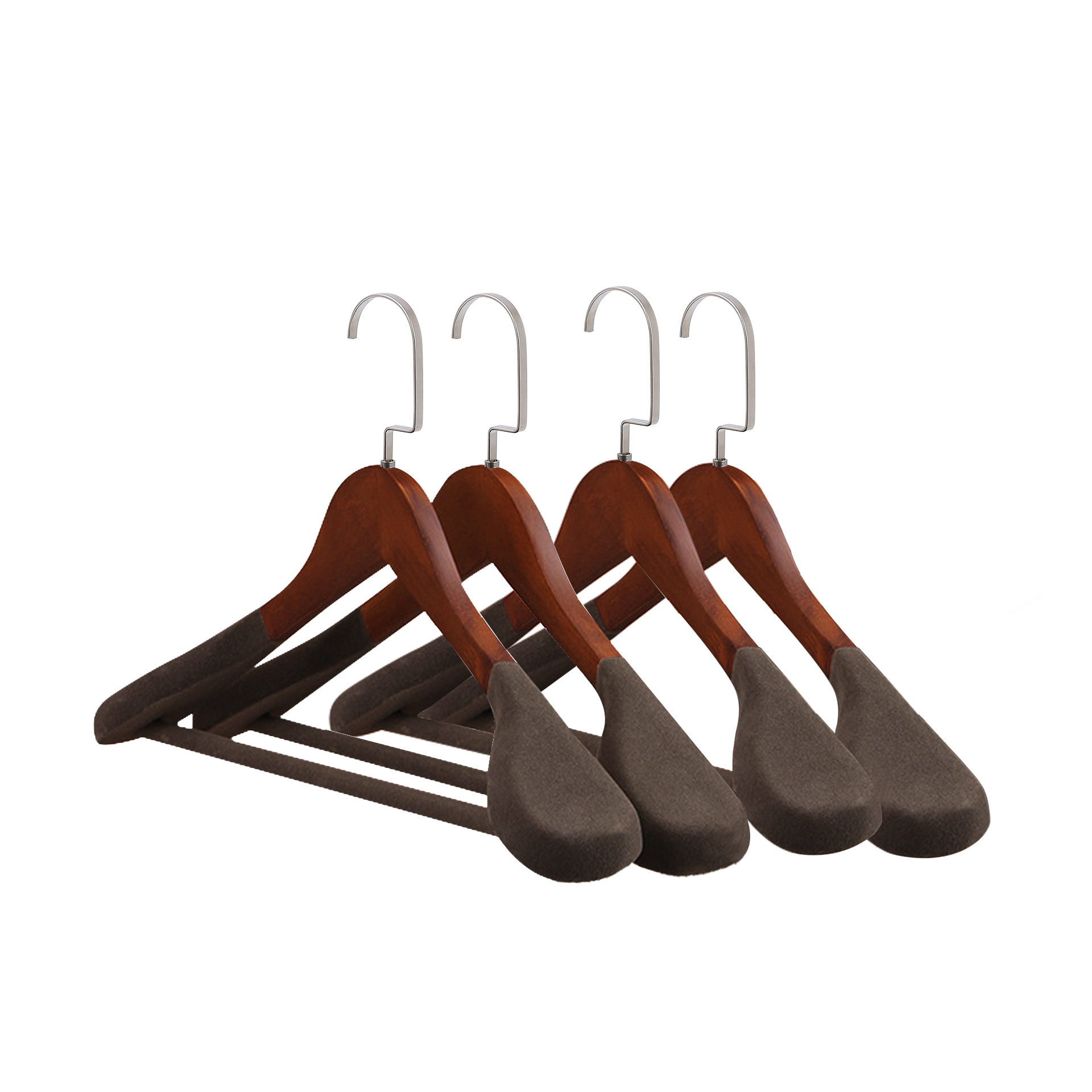 Picture of High-grade solid wood wide shoulder flocking hanger household coat suit seamless hanging clothes support solid wood hanger wholesale