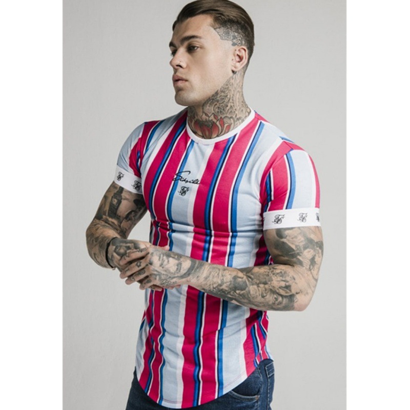 Cross-border exclusive fitness summer European and American hip hop striped sports T-shirt muscle short sleeve printed T-shirt trendy men's delivery