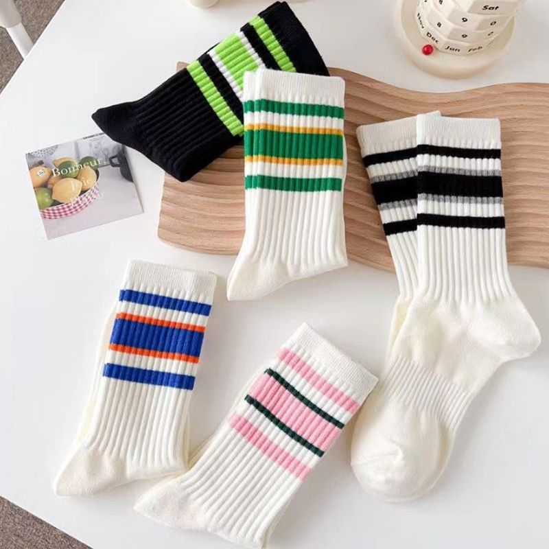 Picture of Socks striped women's mid-calf length socks ins popular Net red rainbow versatile sports outerwear solid color stockings long high waist