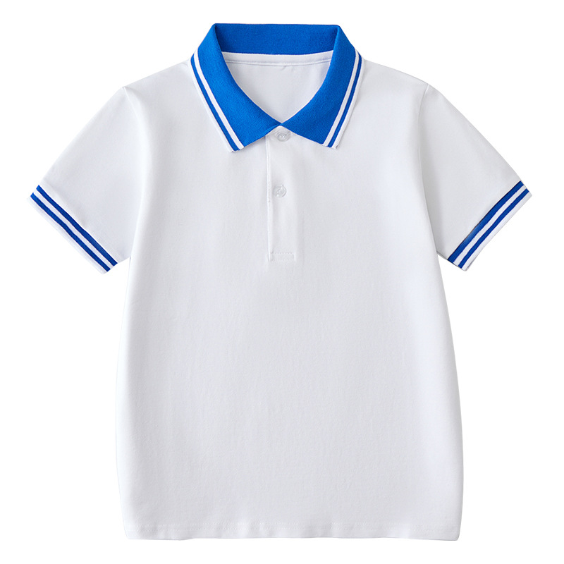 Picture of Summer Boys' Short-sleeved Polo Shirt School Uniform for Primary and Secondary School Students Children's White Lar T-shirt Girls' Graduation Class Dress