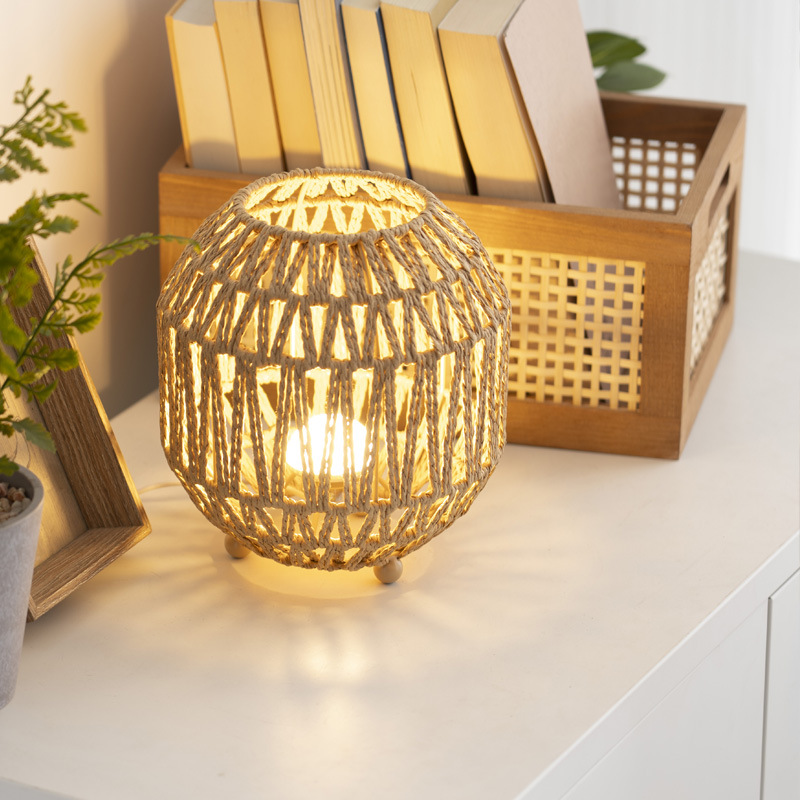 Amazon Cross-border Handmade Rope Table Lamp American Country Pastoral Style Warm Bedroom Nightlight Decorative Atmosphere Lamp