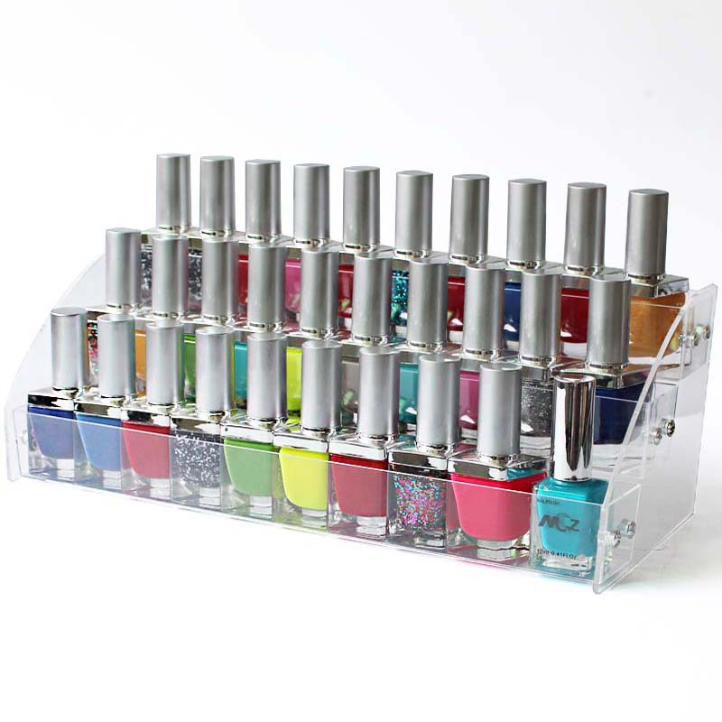 Picture of Trapezoidal 3 Three-layer Acrylic Nail Polish Display Stand Plastic Transparent Stand Nail Art Shop Display Rack Lipstick Cosmetic Rack