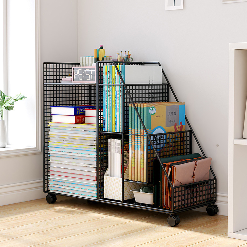 Picture of Balcony bay window bookshelves, small bookcases, children's picture book racks, space using desk side shelves to move pulleys on the floor