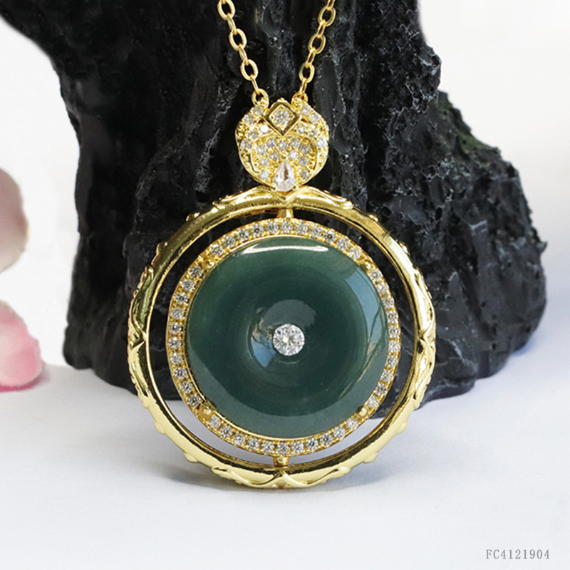 As soon as Yu natural A goods jade blue water peace buckle pendant jade necklace antique jewelry live FC4121904