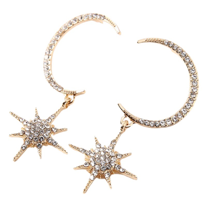 2025 South Korea high-grade pearl earrings silver needle retro small fragrance colored diamond eight mans star earrings earrings wholesale