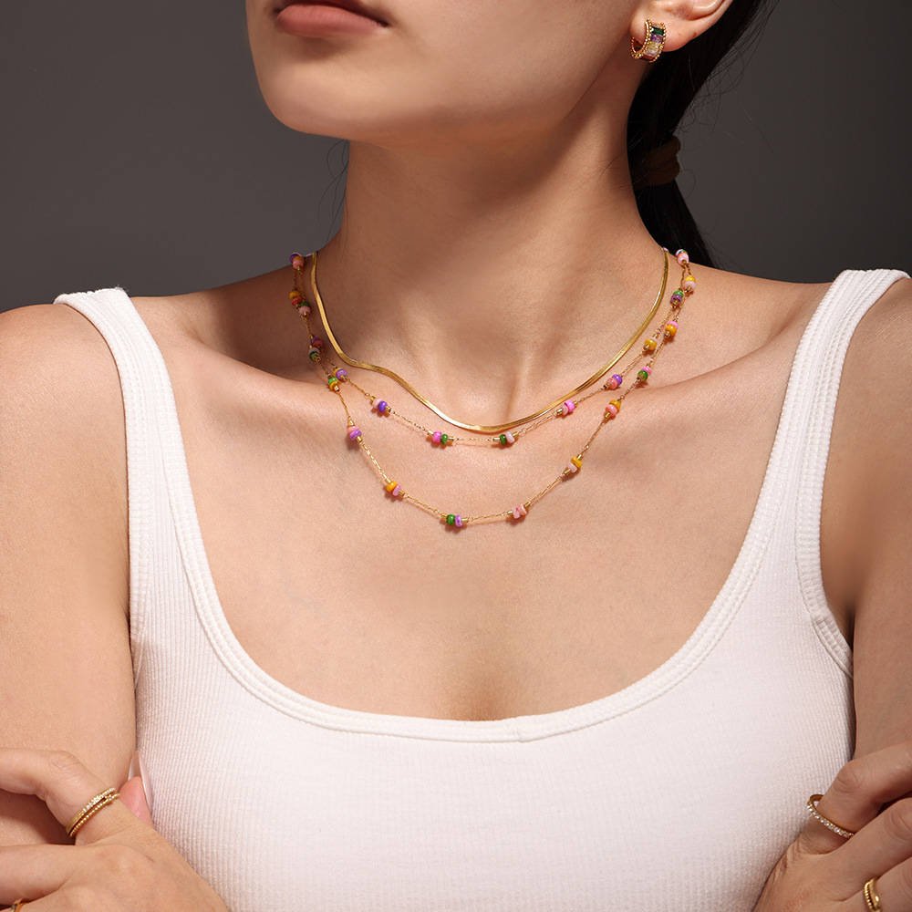 Dreamy Cross-border Hot Selling Dopamine Color Natural Stone Beaded Necklace Bracelet suit All-match Overlapping in stock suit