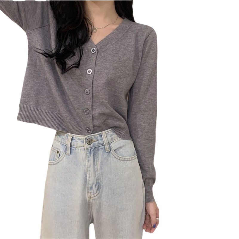 Spring and Summer Gentle V-neck Knitted Cardigan Women's Thin Slim-fit Outer Wear French Sweet and Spicy Slim Short bm Top