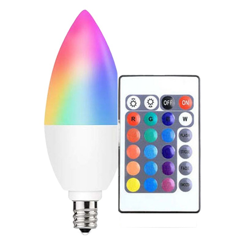 Source manufacturer RGBW E12 E14 3W LED candle lamp remote control plastic aluminum colorful atmosphere C37 sharp bubble