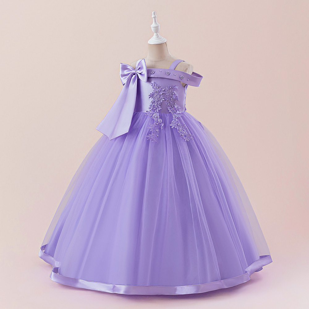 2025 New European and American Children's Dress Girls Catwalk Dress Piano Performance Dress Embroidered Mesh Tutu Skirt Dress