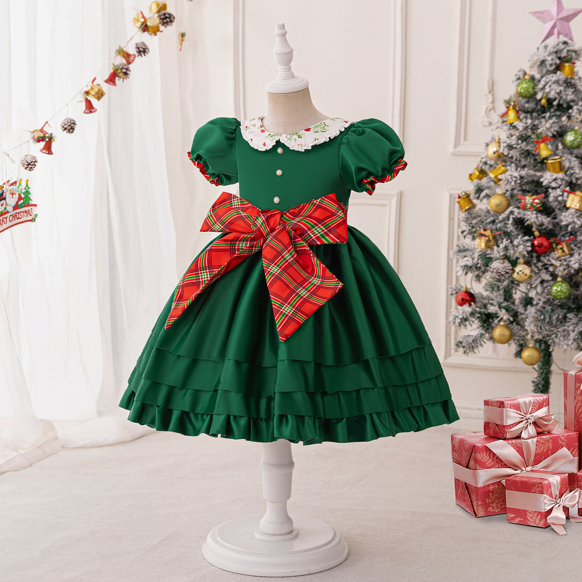 Picture of Christmas New Children's Dress European and American Holiday Dress Girls Princess Dress Satin Dress Christmas Dress