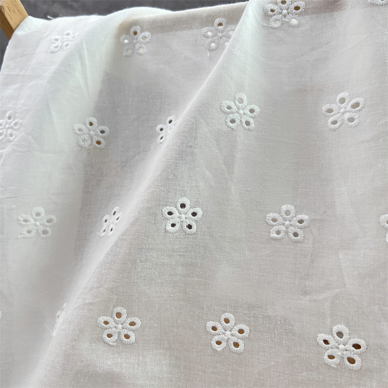 Picture of in stock Cotton Lace Hollow Embroidered Fabric Cotton Perforated Clothing Skirt DIY Water Soluble Lace Embroidered Fabric
