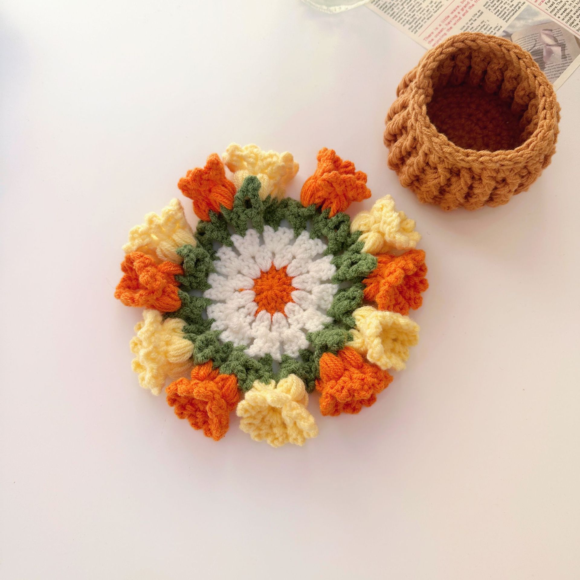 Picture of Beginner Handmade Weaving DIY Materials Kit, Yarn, Crochet, Lily of the Valley Gradient Coaster Gift for Girlfriend