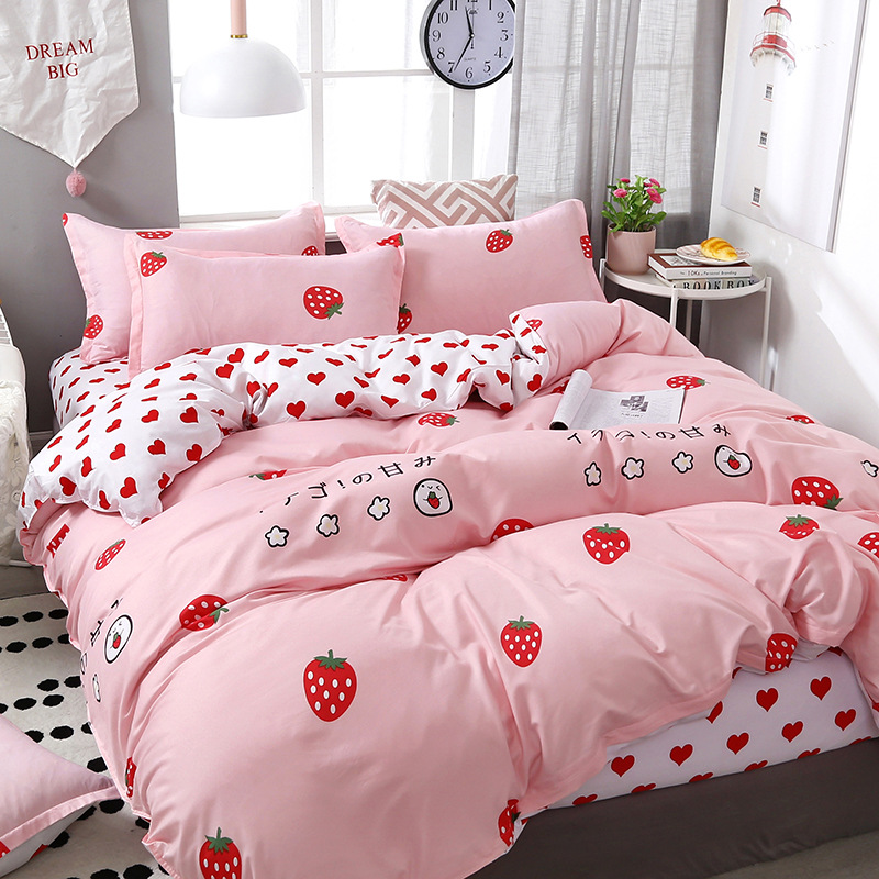 Picture of Small fresh sanding quilt cover four-piece water-washed cotton bed sheet quilt cover simple student dormitory single three-piece wholesale