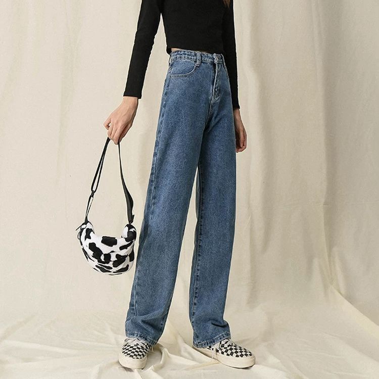 Picture of High Waist Wide Leg Straight Pants Jeans for Female Students 2021 New Arrival Loose Slim-fit All-match Draped Floor Pants